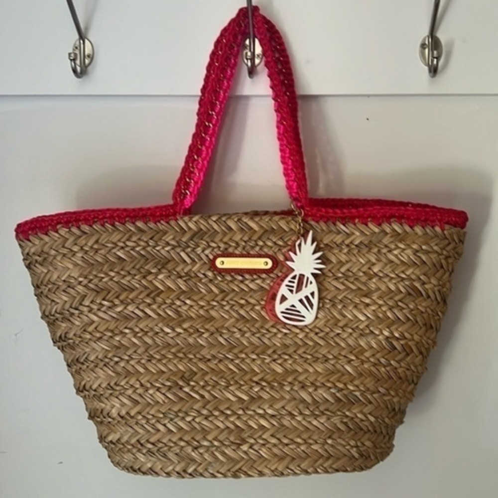 Juicy Couture Wicker Pink and Red Beach Bag
